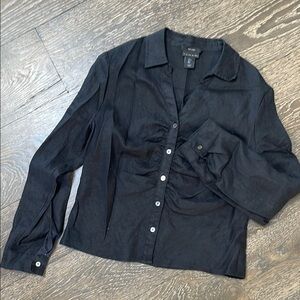 Black Linen Button-Up Shirt